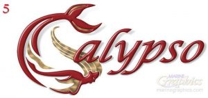 mermaid boat graphics with red bevel letter face and a gold leaf overlay