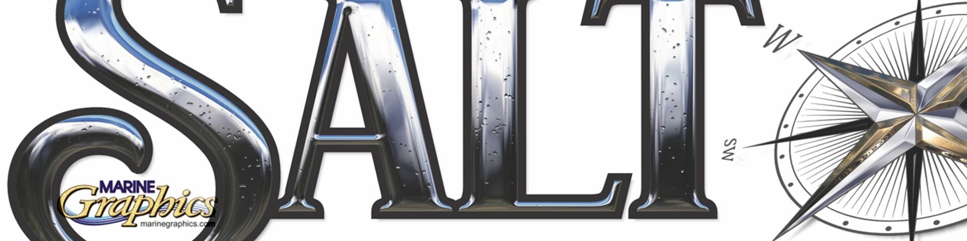 closeup of Salt Shaker boat graphic and compass rose